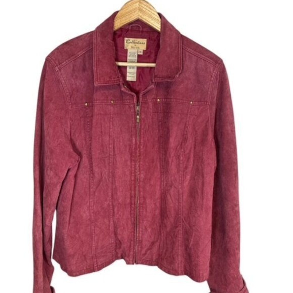 Collections by Tall Girl Burgundy Red Leather Suede Zip Jacket Womens 16